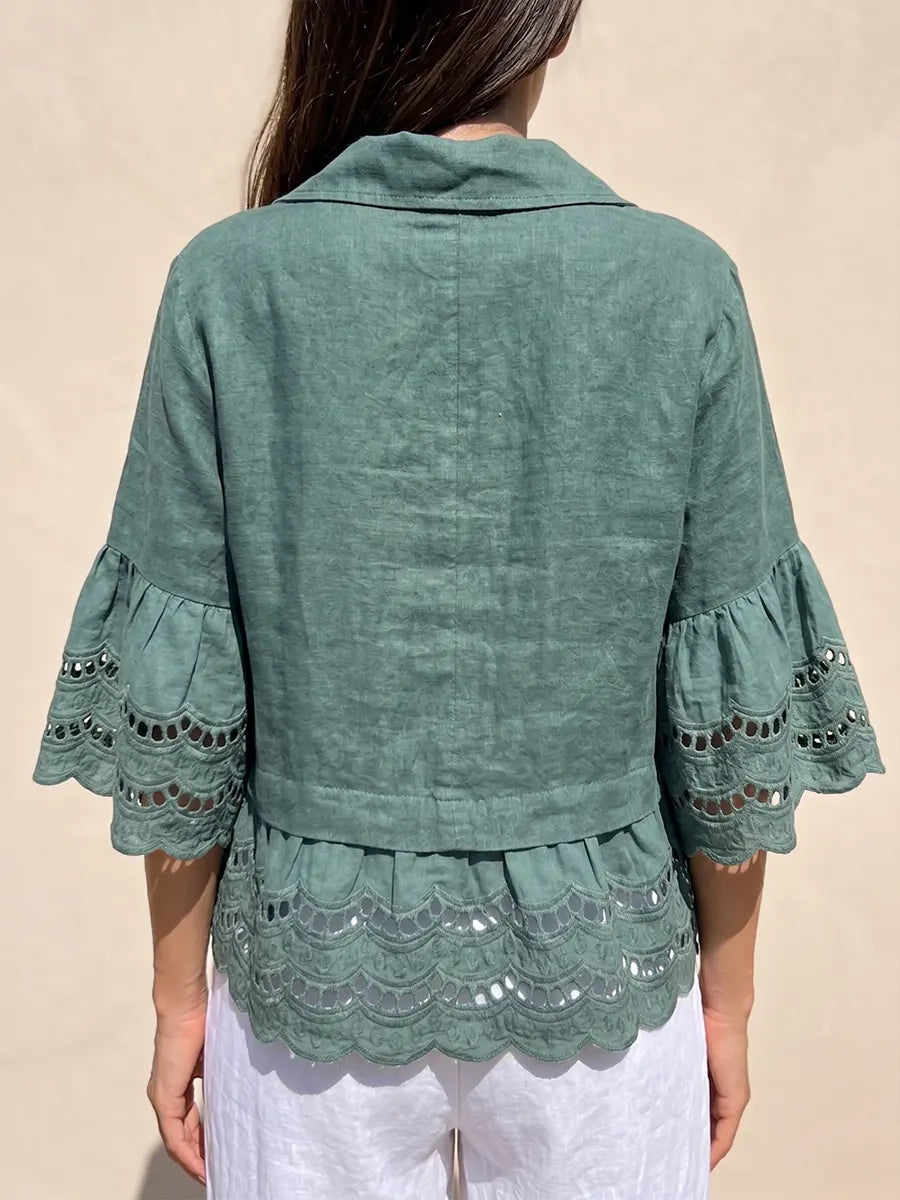 Elegant Eyelet Lace Linen Blouse