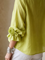 Effortless Elegance – Cotton-linen Shirt With Floral Cuffs