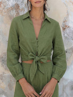 Casual Two-piece Set: Short-style Linen-cotton Shirt And Trousers