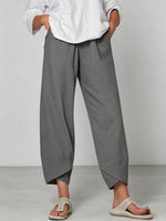 Women's Solid Color Stylish Loose-fit Casual Cropped Cotton And Linen Pants
