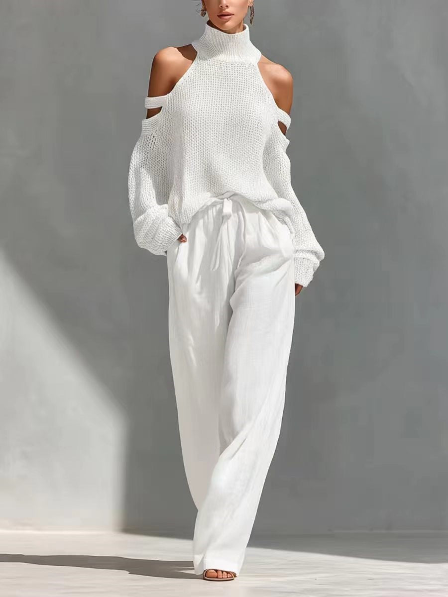 Women's Casual Knit Stylish Top And Wide Leg Pants Two-piece Set